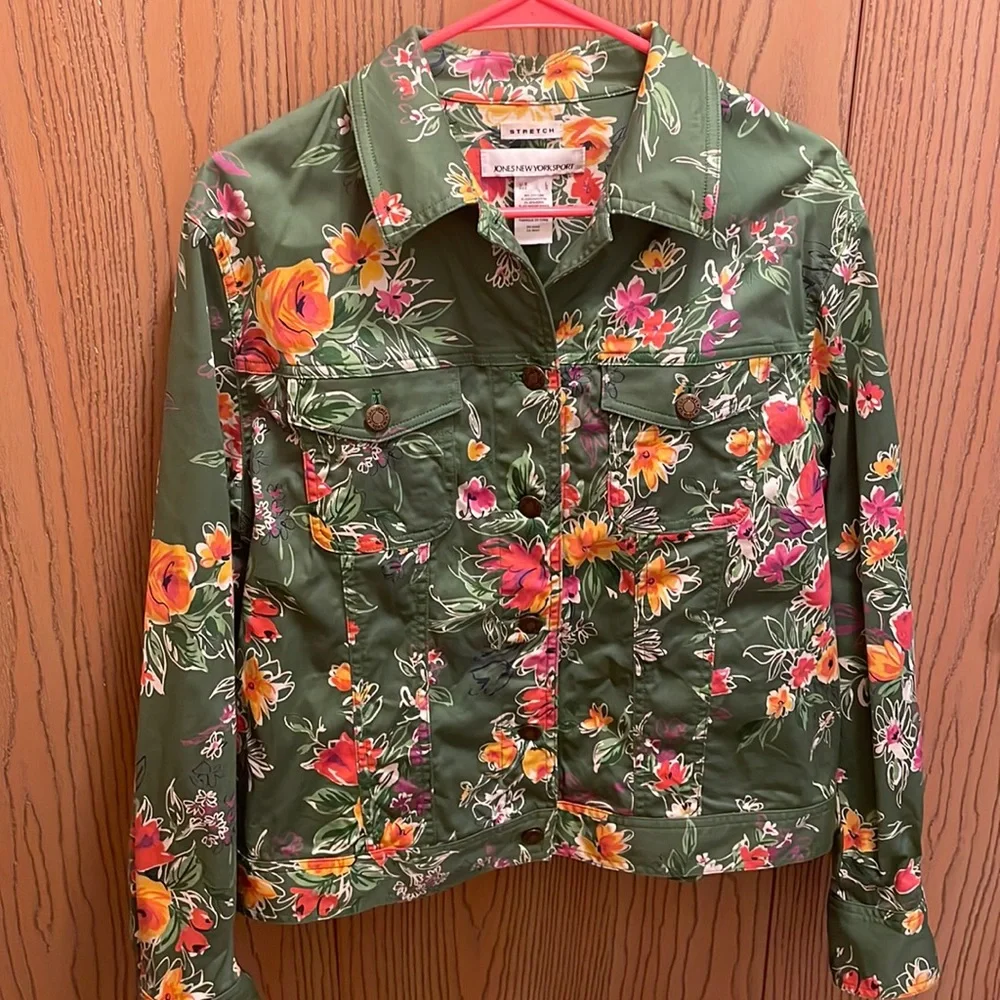 Jones New York Sport Green Flower Jacket Size Large - Picture 1 of 4